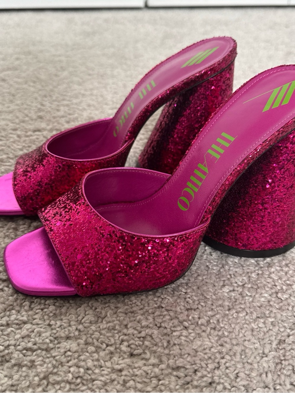 NWT The Attico Devon 115 mm Glitter Mules Pink Eur Size 37 US Size 6.5/7